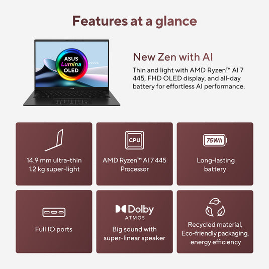 Asus zenbook 14 um3406ga-qd031w 14 copilot+ laptop (zwart | ryzen ai 7 445 | radeon 840m | 32 gb | 1 tb ssd)