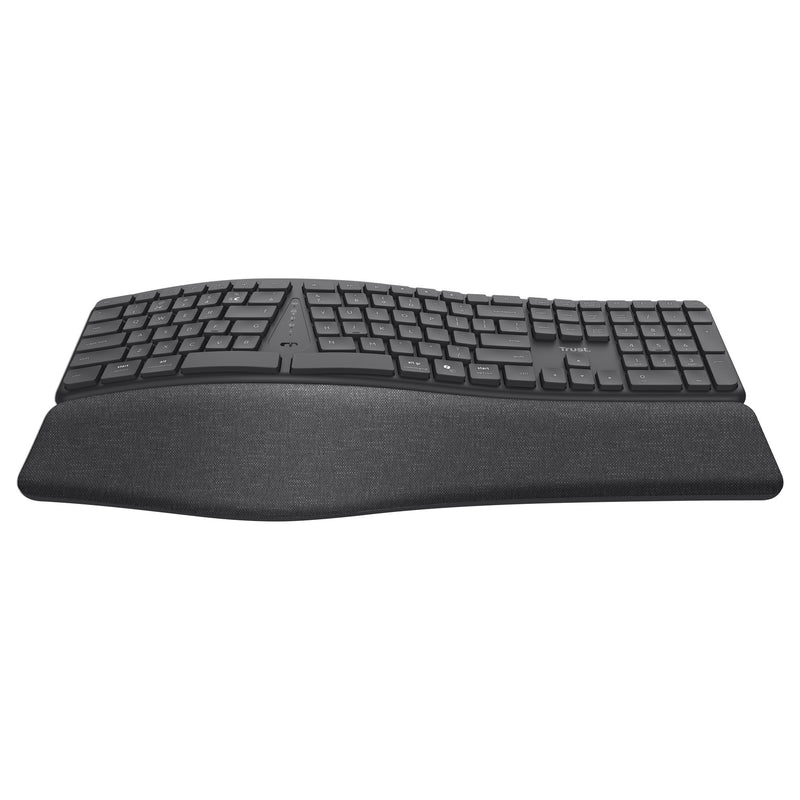 Afbeelding laden in galerijviewer, Trust keyra ergonomisch draadloos toetsenbord (zwart, us lay-out (qwerty), 100%, 2.4 ghz usb | bluetooth)
