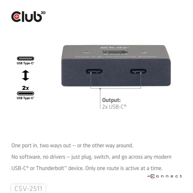 Afbeelding laden in galerijviewer, Club 3d usb-c bi-directional video + data + pd switch usb-switch (zwart)
