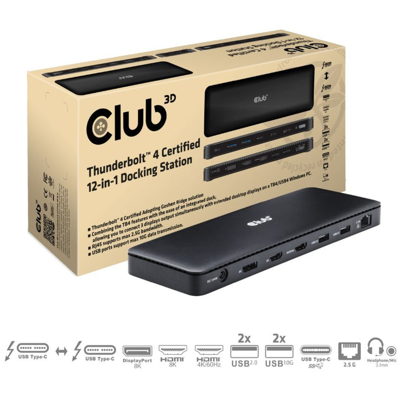 Afbeelding laden in galerijviewer, Club 3d thunderbolt 4 12-in-1 dock dockingstation (zwart)

