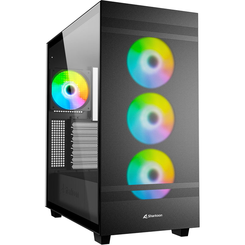 Afbeelding laden in galerijviewer, Sharkoon rebel c50 black rgb midi tower behuizing (zwart | 2x usb-a | 1x usb-c | rgb | tempered glass)
