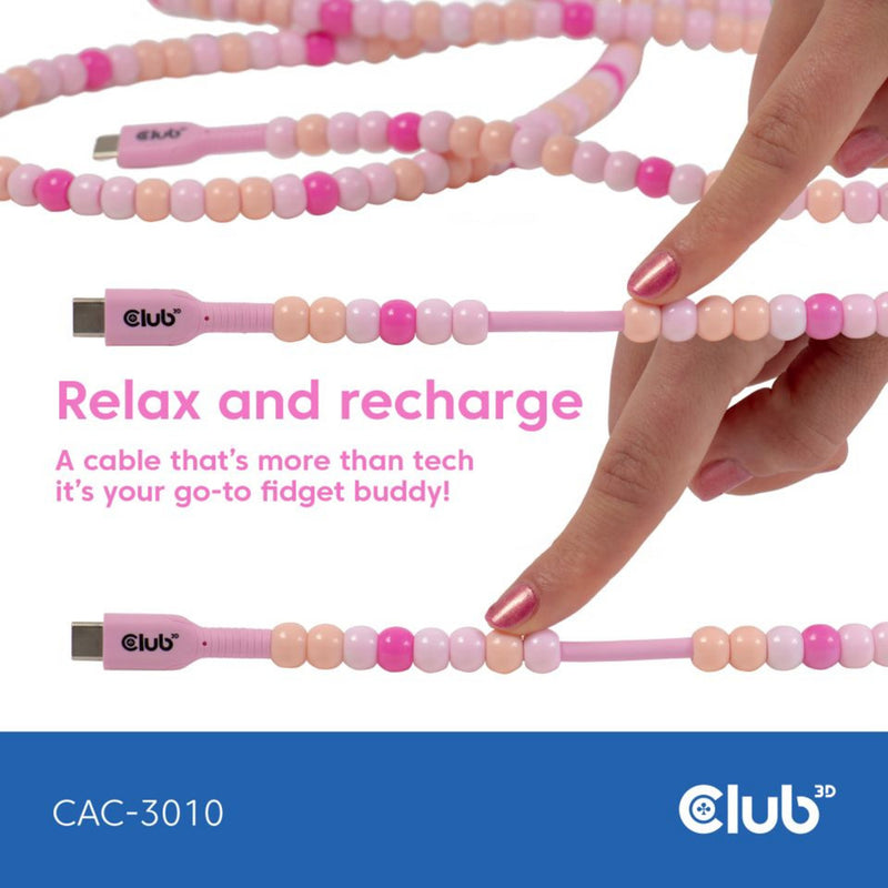 Afbeelding laden in galerijviewer, Club 3d usb-c beaded cable pink, 2 meter kabel (roze)

