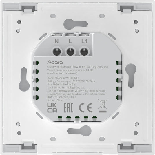 Aqara smart wall switch h1 (with neutral, single rocker) - zigbee 3.0 - enkele schakelaar - één knop - met nuldraad