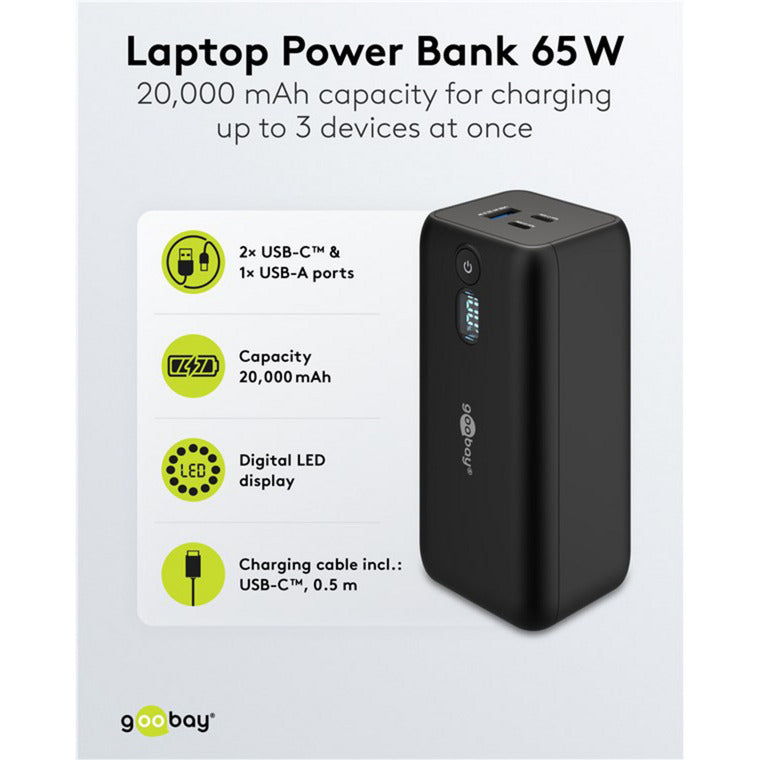 Afbeelding laden in galerijviewer, Goobay laptop powerbank (zwart, 20,000 mah, power delivery)
