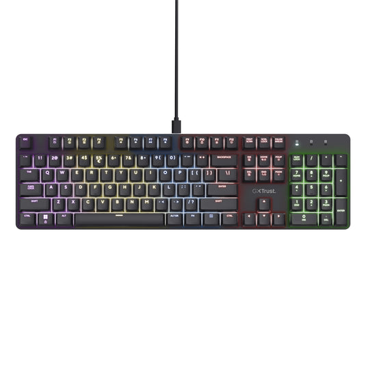 Trust gxt 871 zora mechanisch gaming toetsenbord (zwart, us lay-out (qwerty), huano red, 100%, rgb)