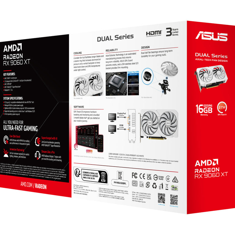 Afbeelding laden in galerijviewer, Asus radeon rx 9060 xt dual white edition 16gb grafische kaart (wit, rdna4, gddr6, 2x displayport, 1x hdmi 2.1)
