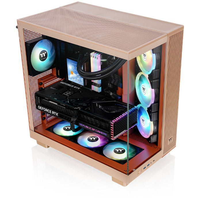 Afbeelding laden in galerijviewer, Thermaltake view 380 xl tg argb gravel sand midi tower behuizing (lichtbruin | 2x usb-a | 1x usb-c | rgb | window)
