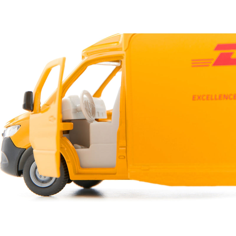 Afbeelding laden in galerijviewer, Siku 1920, mercedes-benz sprinter dhl pakketservice, 1:50, metaal kunststof, geel, speelgoedauto, deuren die open kunnen, afneembaar dak
