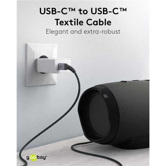 Goobay usb-c snellader nano (65 w) en usb-c textielkabel (zwart, 1 meter)