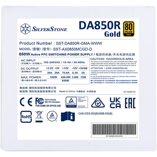 Silverstone sst-da850r-gma-www modulaire 850 watt voeding (wit, 4x pcie)