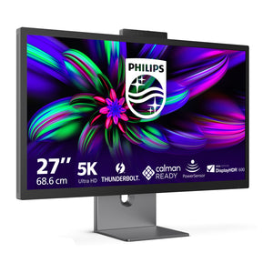 Philips brilliance 27e3u7903 27 5k ultra hd monitor (grijs, 1x hdmi, 2x usb-c, 2x usb-a, 2x thunderbolt, 1x rj-45, webcam)