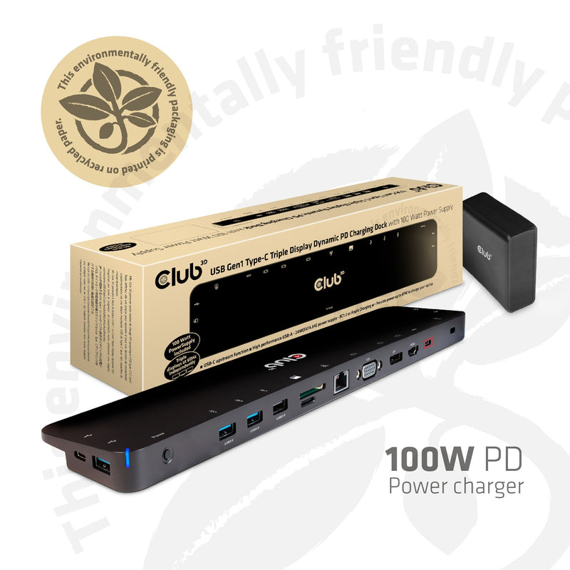 Afbeelding laden in galerijviewer, Club 3d usb-c 3.2 gen1 triple display dynamic pd dockingstation (zwart, 100 w)
