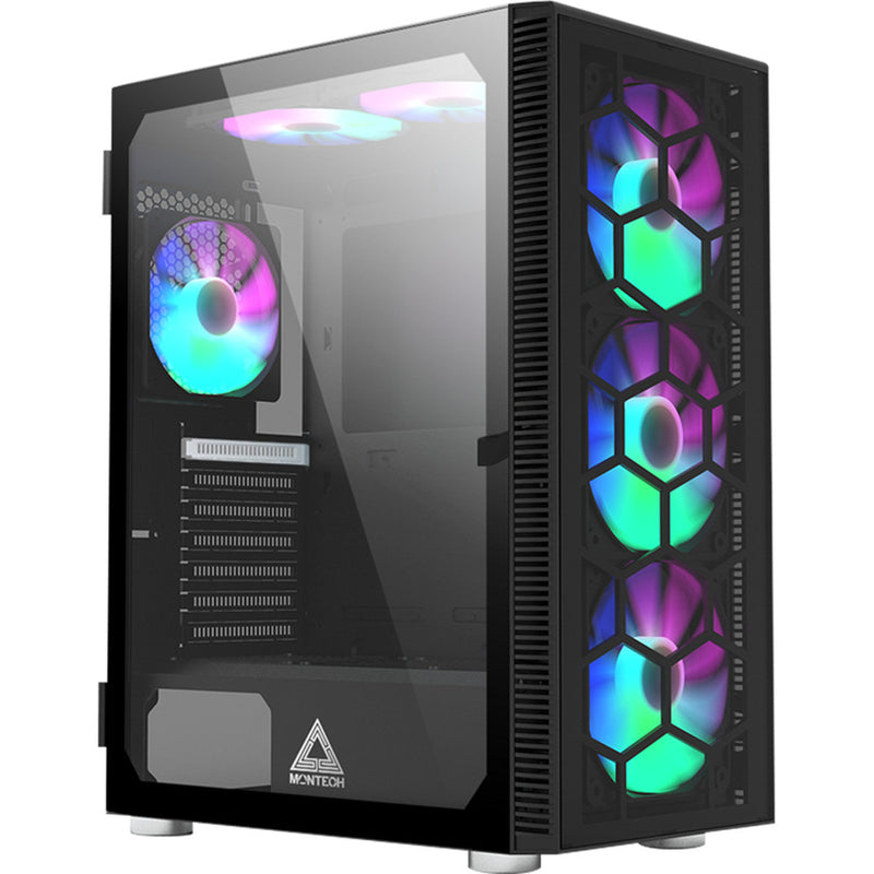 Afbeelding laden in galerijviewer, Montech x3 glass midi tower behuizing (zwart | 3x usb-a | rgb | tempered glass)
