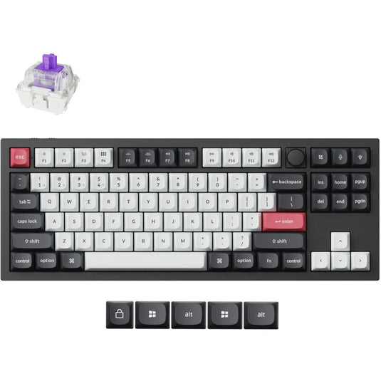 Keychron q3 he qmk-m1 rgb mechanisch toetsenbord (zwart, us lay-out (qwerty), gateron double-rail magnetic nebula, 80% (tkl), rgb leds, osa double-shot pbt, hot swap, knob, 2.4ghz | bluetooth 5.1 | usb-c)