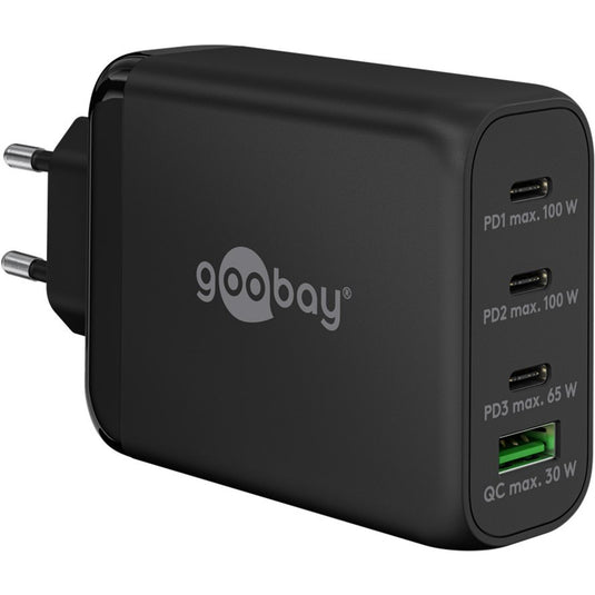 Goobay 100w gan usb-c pd multiport snellader (zwart, 3x usb-c, 1x usb-a)
