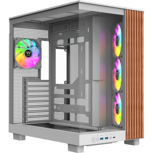 Thermaltake view 380 xl ws argb midi tower behuizing (wit houtkleur | 2x usb-a | 1x usb-c | rgb | tempered glass)