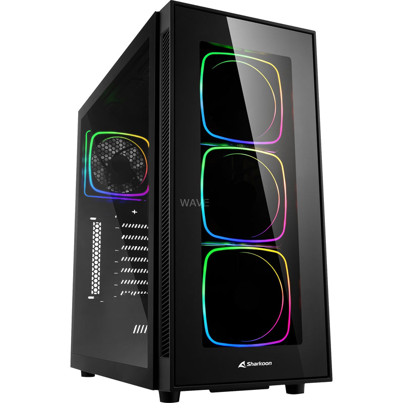 Afbeelding laden in galerijviewer, Sharkoon tg6 rgb midi tower behuizing (zwart | 4x usb-a | rgb | tempered glass)
