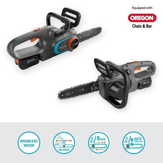 Gardena accukettingzaag powersaw 250 18v (grijs turquoise, accu en oplader inbegrepen, power for all alliance)