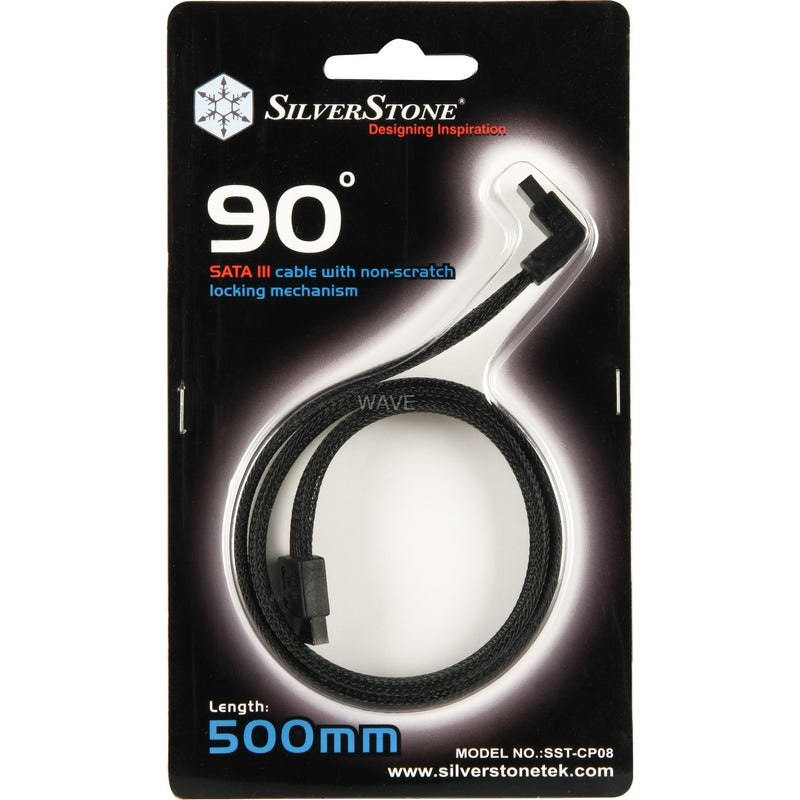 Afbeelding laden in galerijviewer, Silverstone sata iii kabel 50cm (zwart, 6gb s, 90º connector, cp08)
