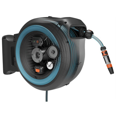 Gardena 40 m wand-slangenbox powerroll xxl slanghaspel (grijs turquoise, 40 meter, accu en oplader niet inbegrepen, power for all alliance, )