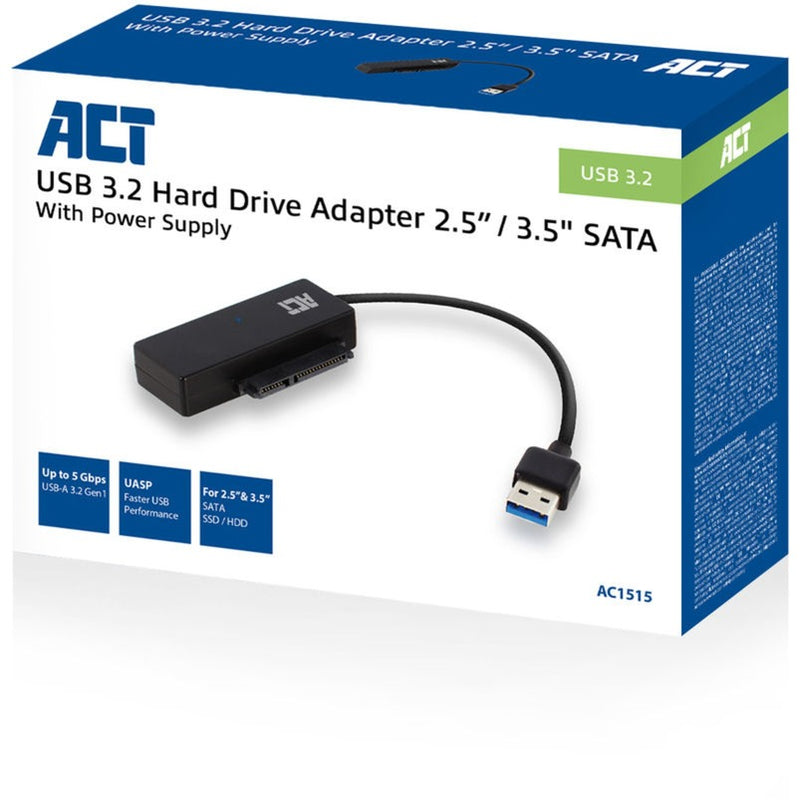 Afbeelding laden in galerijviewer, Act connectivity usb 3.2 gen1 naar 2,5 3,5 inch sata adapterkabel voor ssd hdd (zwart, usb 3.2 (5 gbit s))
