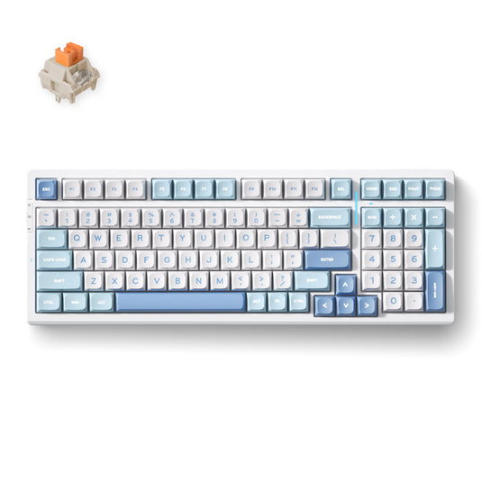 Mchose g98 pro blue flame orange wireless tri-mode custom mechanical rgb gaming toetsenbord (wit, us lay-out (qwerty), ttc flame orange, rgb, hot swap, double-shot pbt, draadloos | bluetooth | usb-c)
