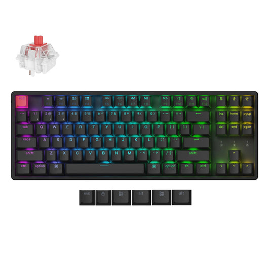Keychron k8x-j1 rgb mechanisch toetsenbord (zwart, us lay-out (qwerty), super red, 80% (tkl), rgb, cherry double-shot pbt keycaps, hot swap, bluetooth | usb-c)