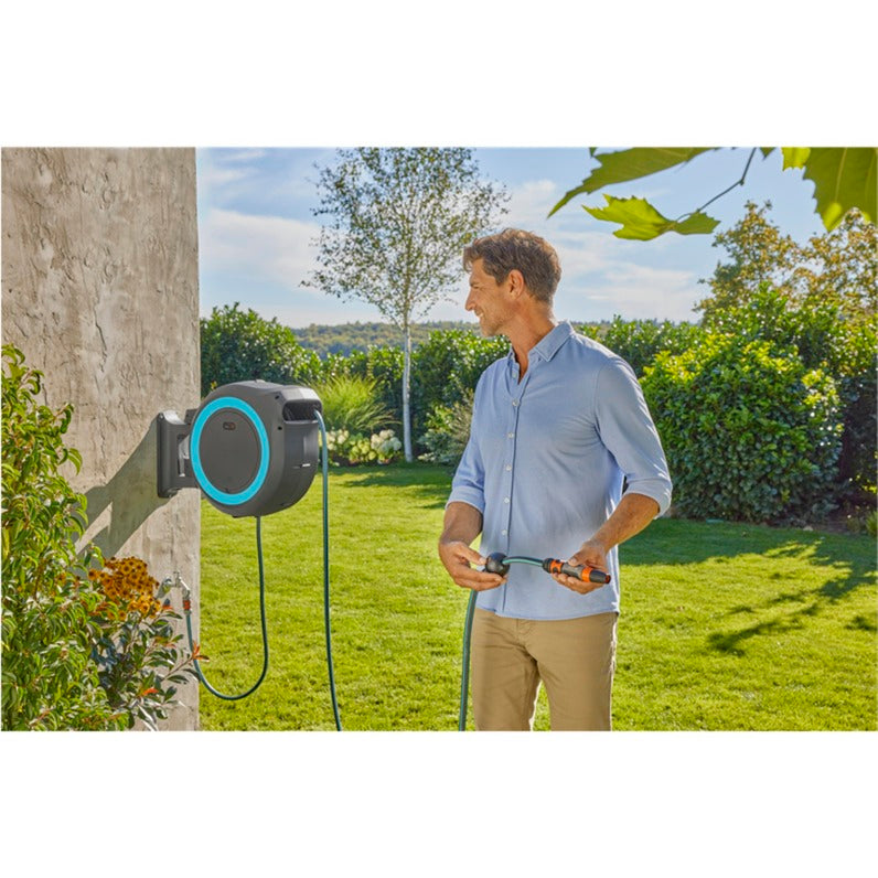 Afbeelding laden in galerijviewer, Gardena 40 m wand-slangenbox powerroll xxl slanghaspel (grijs turquoise, 40 meter, accu en oplader niet inbegrepen, power for all alliance, )
