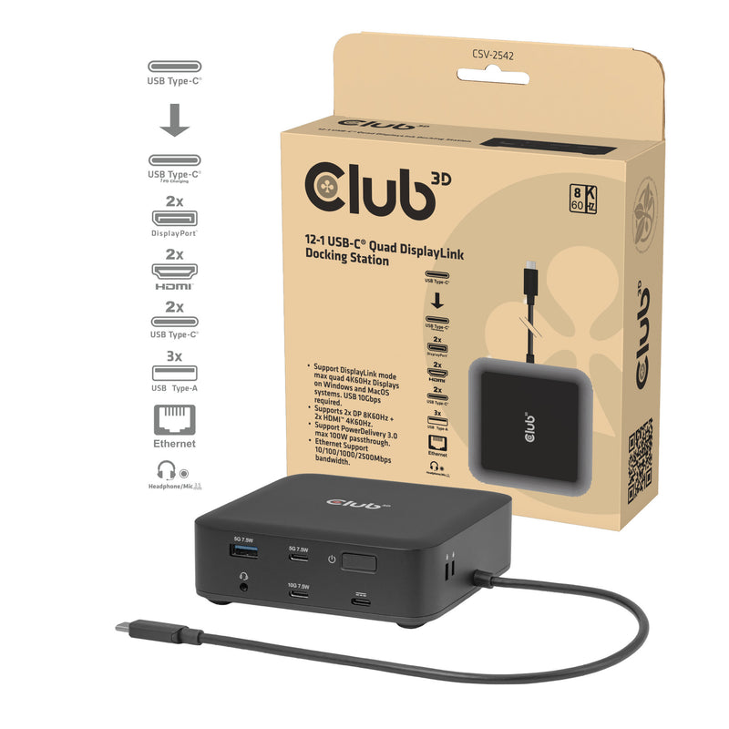 Afbeelding laden in galerijviewer, Club 3d 12-1 usb-c® quad displaylink dockingstation (zwart)
