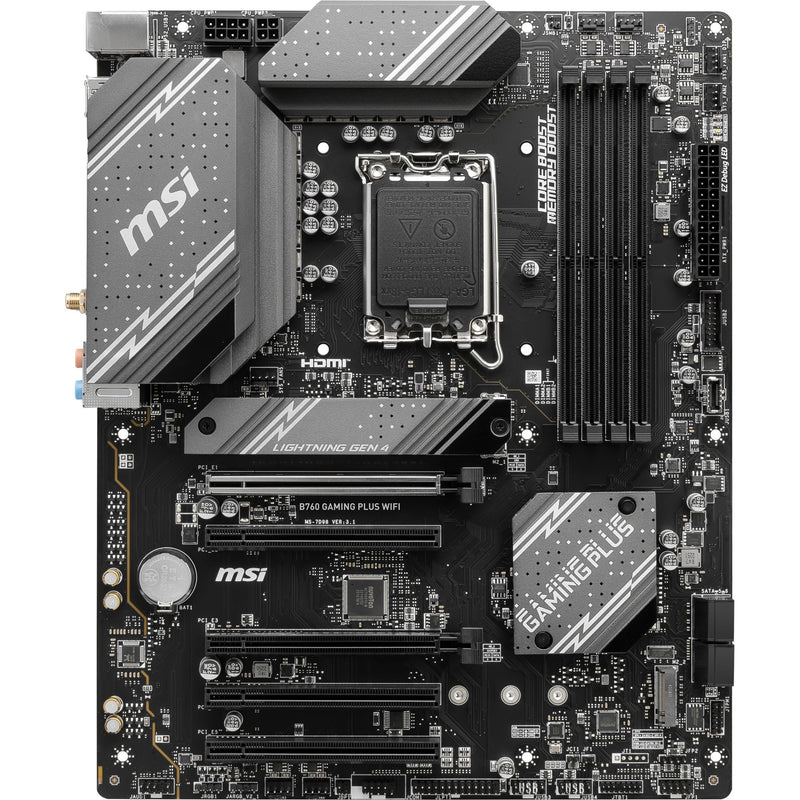 Afbeelding laden in galerijviewer, Msi b760 gaming plus wifi socket 1700 moederbord (grijs zwart, raid, 2.5gb-lan, wi-fi 6e, bt, sound, atx)
