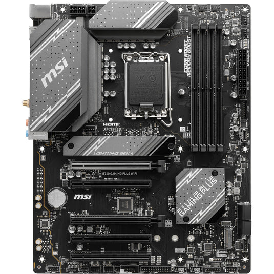 Msi b760 gaming plus wifi socket 1700 moederbord (grijs zwart, raid, 2.5gb-lan, wi-fi 6e, bt, sound, atx)