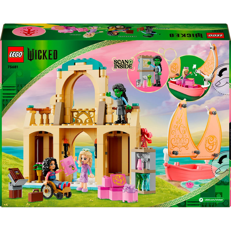 Afbeelding laden in galerijviewer, Lego wicked glinda, elphaba en nessarose op shiz university speelgoed boot en poppenhuis set 75681
