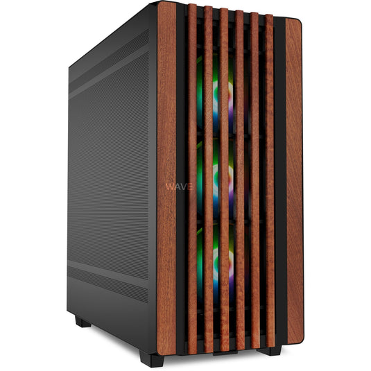 Sharkoon rebel c70m rgb midi tower behuizing (zwart houtkleur | 2x usb-a | 1x usb-c | rgb)