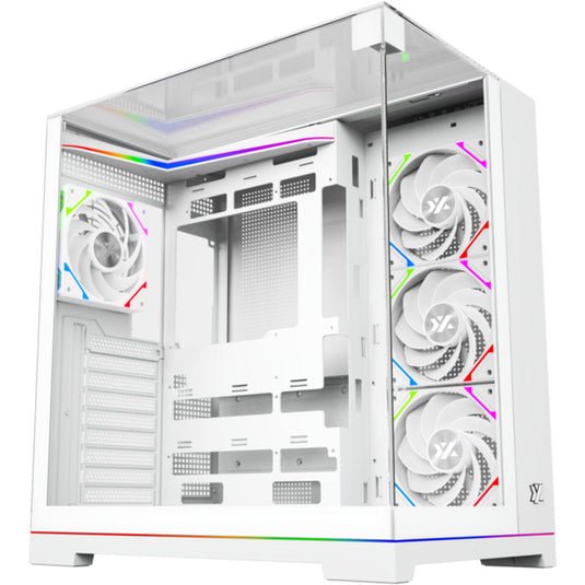 Xyz pc gear tesseract a-rgb midi tower behuizing (wit | 2x usb-a | 1x usb-c | rgb | tempered glass)