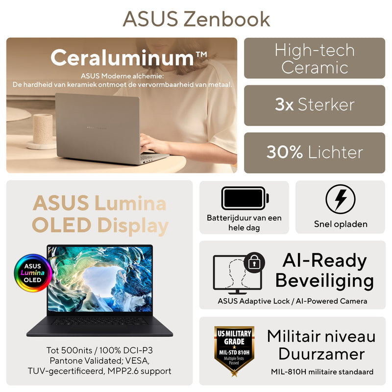 Afbeelding laden in galerijviewer, Asus zenbook a16 ux3607oa-sq013w 16 copilot+ laptop (beige | snapdragon x2e-94-100 | qualcomm adreno | 48 gb | 1 tb ssd | oled)
