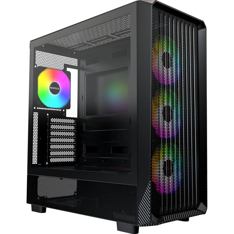 Afbeelding laden in galerijviewer, Montech x5 midi tower behuizing (zwart | 2x usb-a | 1x usb-c | tempered glass)

