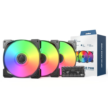 Montech hp140 argb pwm 3 in 1 pack case fans (zwart, 3 stuks, 140 x 140 x 25 mm)