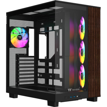 Thermaltake view 380 xl ws argb midi tower behuizing (zwart houtkleur | 2x usb-a | 1x usb-c | rgb | tempered glass)