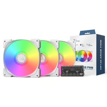 Montech hp140 argb pwm 3 in 1 pack case fans (wit, 3 stuks, 140 x 140 x 25 mm)