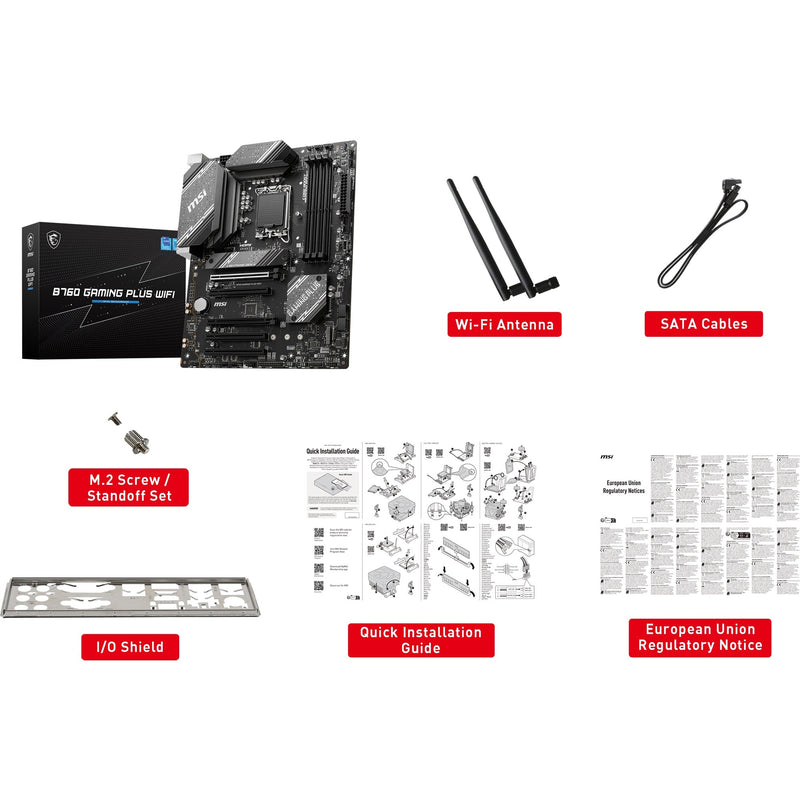 Afbeelding laden in galerijviewer, Msi b760 gaming plus wifi socket 1700 moederbord (grijs zwart, raid, 2.5gb-lan, wi-fi 6e, bt, sound, atx)
