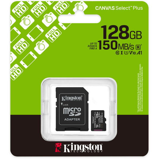 Kingston canvas select plus 128 gb microsdxc geheugenkaart (zwart, uhs-i u1, class 10, v10, incl. sd adapter)