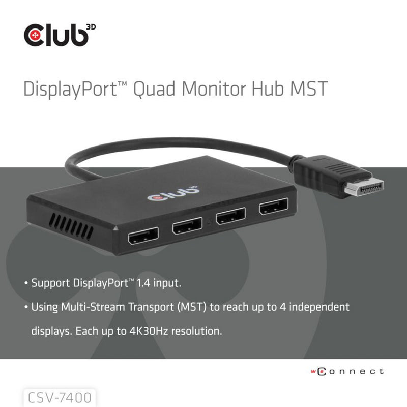 Afbeelding laden in galerijviewer, Club 3d displayport quad monitor hub mst 4x 4k30hz displayport splitter (zwart)
