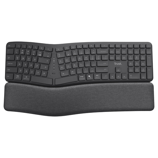 Trust keyra ergonomisch draadloos toetsenbord (zwart, us lay-out (qwerty), 100%, 2.4 ghz usb | bluetooth)