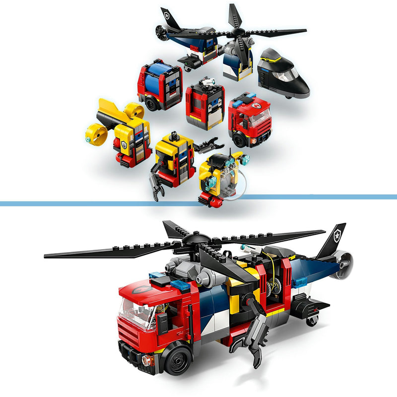 Afbeelding laden in galerijviewer, Lego city - helikopter, brandweerauto en onderzeeër remix constructiespeelgoed (60462 | set van 3 modulaire voertuigen)
