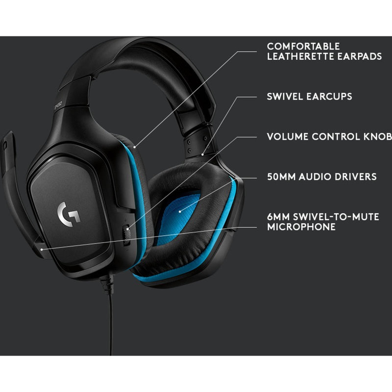 Afbeelding laden in galerijviewer, Logitech g432 7.1 surround sound wired over-ear gaming headset (zwart blauw, pc, playstation 4, playstation 5, xbox one, xbox series x|s, nintendo switch)
