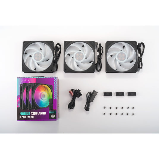 Cooler master mobius 120p argb 120x120x25 case fans (zwart, 3 stuks, 120 x 120 x 25 mm, pwm)