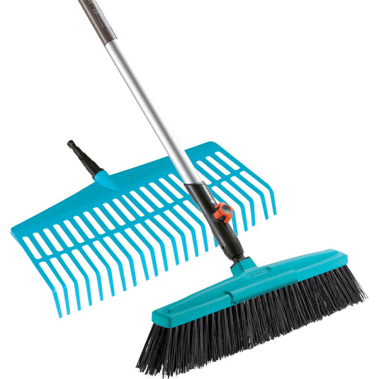 Gardena combisystem straatbezem en gazonhark bladhark (turquoise houtkleur, 3081-20)