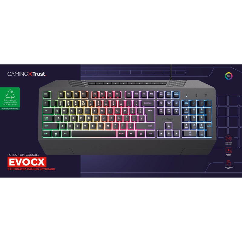 Afbeelding laden in galerijviewer, Trust gxt 836 evocx rgb gaming toetsenbord (zwart, us lay-out (qwerty), membraan, 100%, rgb)
