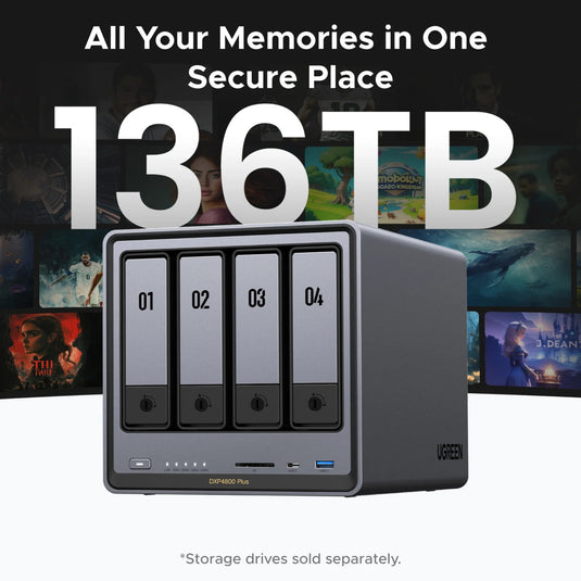 Ugreen nasync dxp4800 plus (grijs, 2.5gb-lan, 10gb-lan, hdmi, 4x usb-a, usb-c)