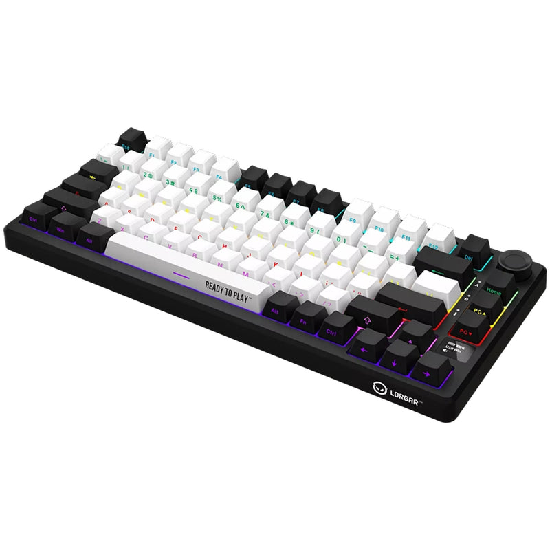 Afbeelding laden in galerijviewer, Lorgar kbp7075w rgb mechanisch gaming toetsenbord (zwart, us lay-out (qwerty), logar toxic purple, 75%, rgb, hot-swappable, pbt double-shot, bluetooth | 2.4ghz | usb)
